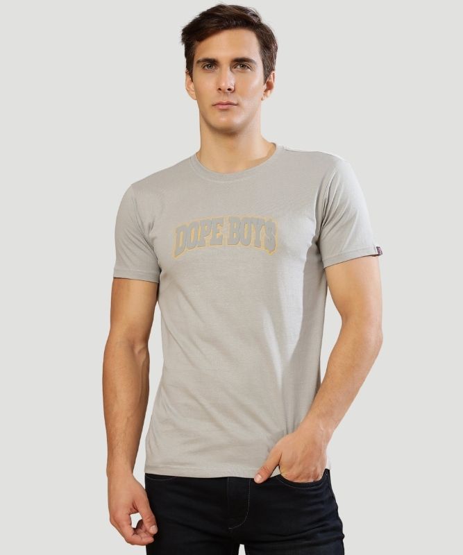 Men's Grey Typography Half Sleeves Regular Fit T-Shirt
